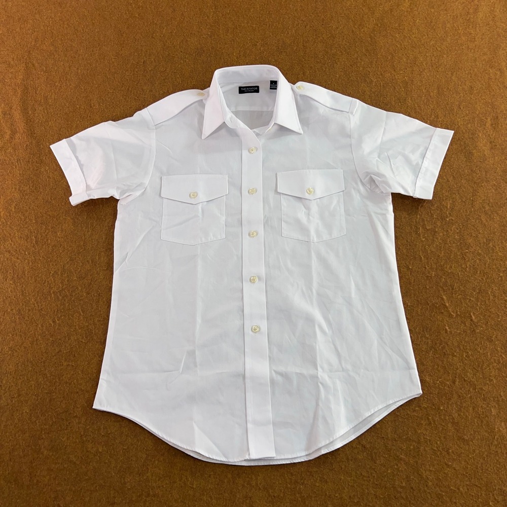 Van Heusen Womens 6 White The Aviator Wrinkle Free Pilot Uniform Button Down New
